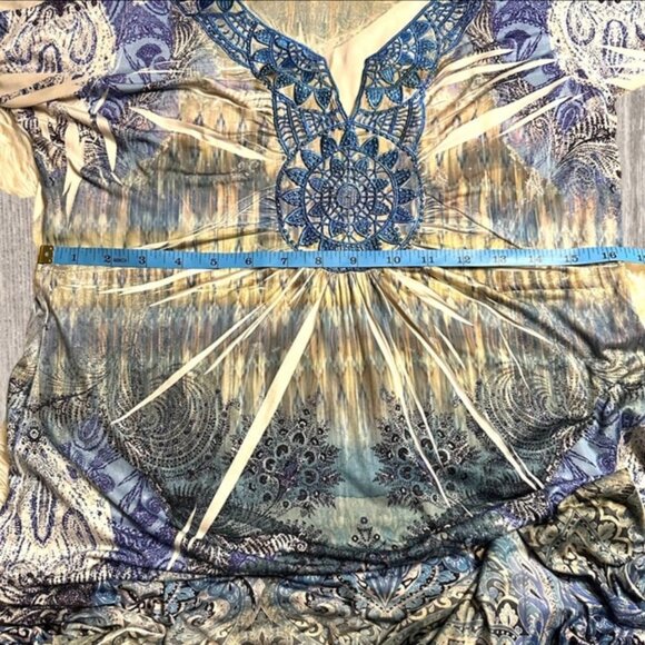 World Unity Star Ace Blue Purple Midi Short Sleeved Dress Women's Size Large - Picture 6 of 11